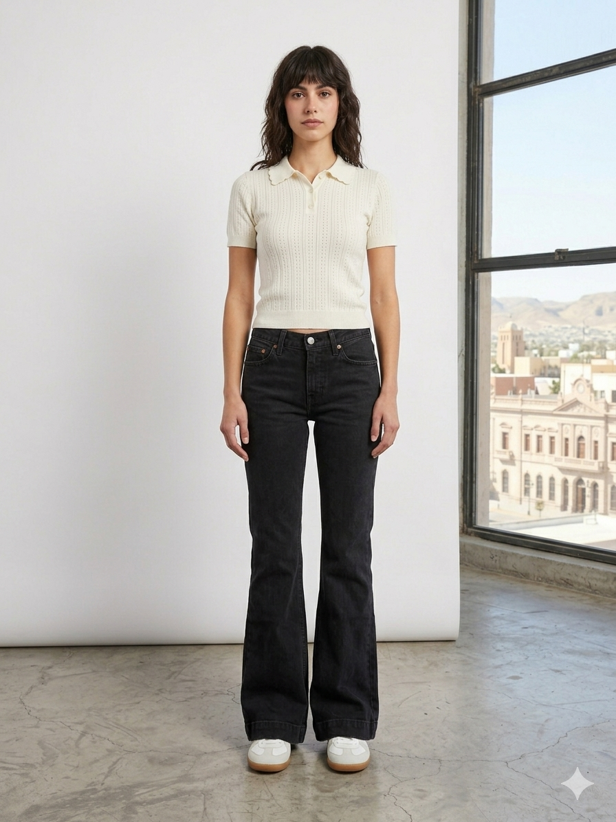 70s Low Rise Flare Bell Black