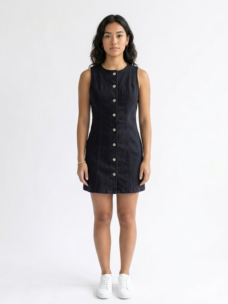 Denim Night Front Midi Dress