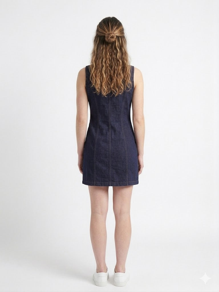 Denim Indigo Front Midi Dress