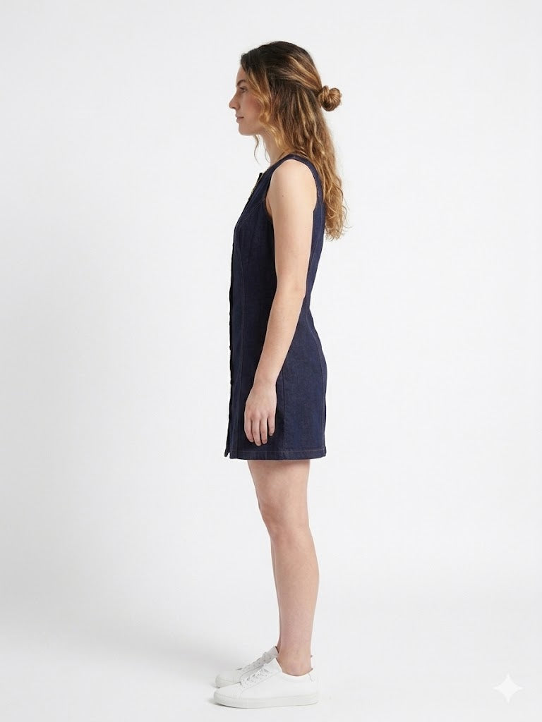 Denim Indigo Front Midi Dress