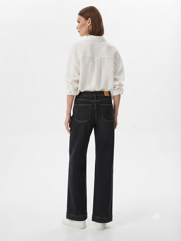 Mid Rise Wide Leg Black