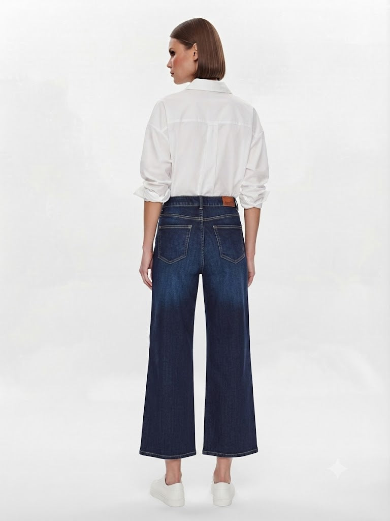 Wide Leg Cropped Mid Rise Indigo