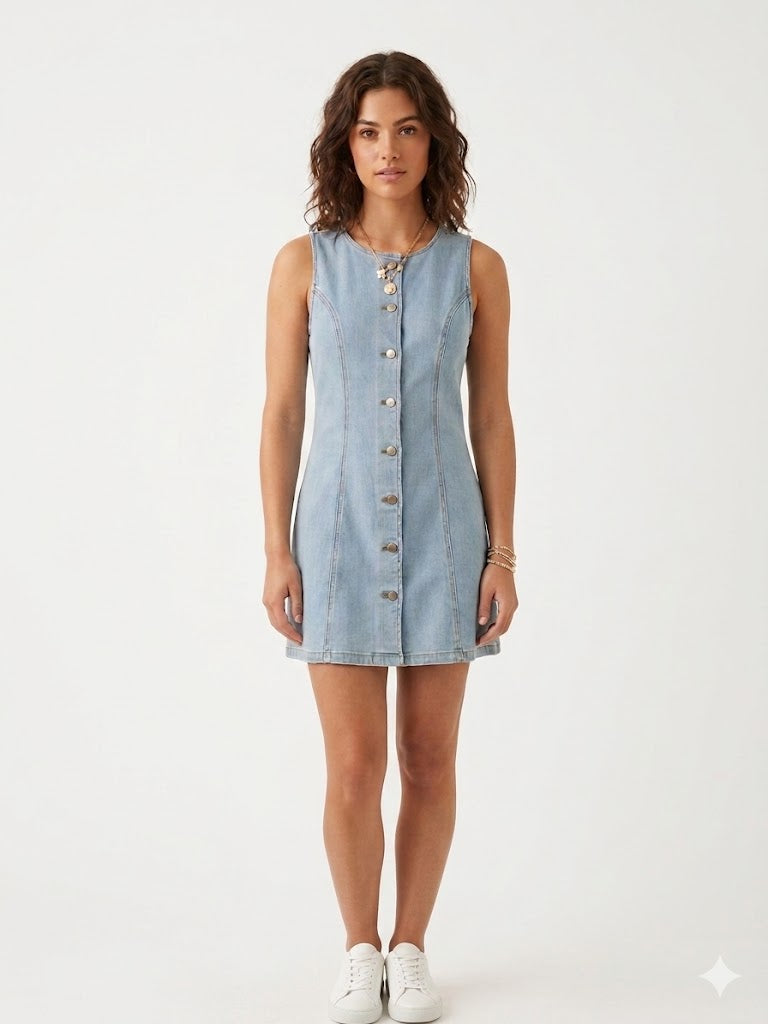 Denim Medium Front Midi Dress