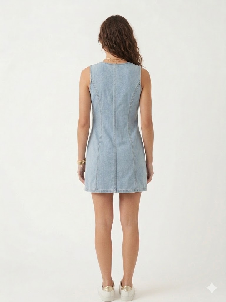 Denim Medium Front Midi Dress